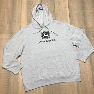 John Deere Hoodie Mens Size 2XL Gray Pullover Hooded Sweatshirt Cozy Long Sleeve